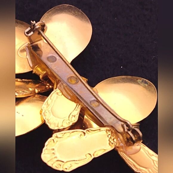 Vintage Gold Tone Spoon  Brooch and Earring Set Jewelry Utensils w/ Pearls - Picture 10 of 13